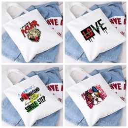 Shopping Bags Supplies Dog Tiger Printed Tote Bag Women Harajuku Shopper Handbag Girl Shoulder Lady Gift Love Letter Canvas