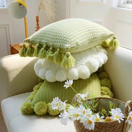 Pillow Home Decoration Knitting Cover Mint Green Tassel Pillowcover Modern Sofa Living Room Waist Bed Head Round