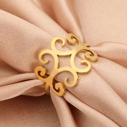 Stainless Steel Filigree Flower Of Life Vintage Wide Aesthetic Bohemian Finger Ring Women Engagement Jewellery Gifts