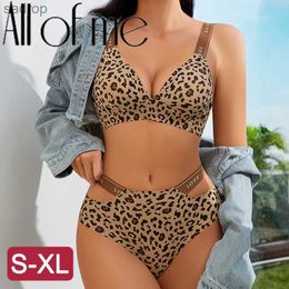 Bras Sets 2 pieces of leopard print lingerie sexy lingerie seamless bra set sexy womens erotic intimate bra thong pants womens cross waistband tight fitting suit XW