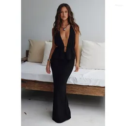 Work Dresses Swimsuit Cover Up For The Beach Summer Dress Women Cut Sexy Backless Sleeveless Vest Slim Fit Skirt Knitted Set Solid Acrylic