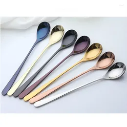 Coffee Scoops 8" Stainless Steel Long Handle Tea Spoon Colorful Ice Cream Dessert Spoons Mixing Stiring Scoop Flatware Kitchen Tool