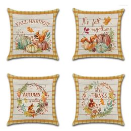 Pillow 2024 Thanksgiving Decorative Cover Cute Squirrel Pumpkin Wreath Plaid Printed Throw Pillowcase Sofa Home Decor