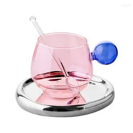 Wine Glasses 300ml Water Cup Beautiful Colored Glass Coffee Mug With Cute Handle High Grade Drinkware Teaware Teacup