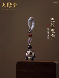 Decorative Figurines Panda Send Fu Car Key Ring Original Antler Red Cute Pendant Creative Handmade Ornaments
