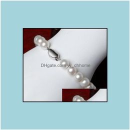 Beaded Beaded Strands Bracelets Jewellery 8-9Mm South Sea White Round Pearl Bracelet 7.5-8 Inch 925 Sier Drop Delivery 2021 Nqzug Dhxij