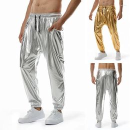 Men's Pants Metallic Shiny Jogger Sweatpants Disco Party Elastic Sports Suits Clothing For Boys Printed T-shirt Cargos Pant Y2k