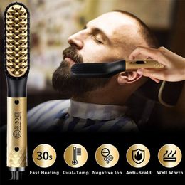 Comb Straightener Electric Negative Ion Heating For Men Beard Hair Straightening Brush Wet Dry Use Quick Styler y240423