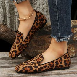 Casual Shoes Fashionable Slip-on Flat Heels 2024 Spring And Autumn Round Toe Canvas Pumps Loafers Brown Leopard Print