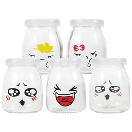 Storage Bottles Yoghurt Jars Glass Pudding With Lid For Yoghourt Jam Cartoon HeatResistant Class Bottle Mousse Jelly Wedding Favours