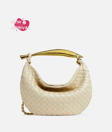 Designer Womens Bag Sardine With Chain BotegaVeneta Small Intrecciato leather bag with sculptural metallic top handle and tubular leather braided String