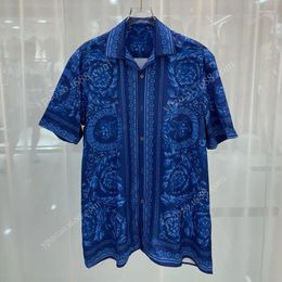 Men's Casual Shirts Luxury Royal Blue For Men Clothing Short Sleeve Social Paisley Floral Digital Printing Shirt Chemise Homme De Luxe