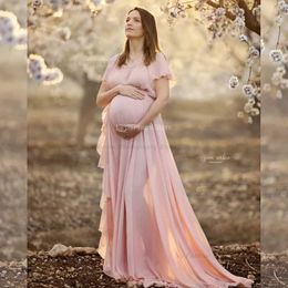 Maternity Dresses Maternity Photography Dress with Shoulder Ruffle Sleeve Chiffon Fabric -Bohemian Baby Shower Photo Shooting Pregnancy Dresses T240509