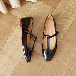 Casual Shoes MEZEREON Woment Flats Cow Leather Round Toe Women Simple Girls Elegant Footwear Mary Janes Low Heel 1 CM