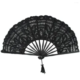 Decorative Plates Handmade Cotton Lace Folding Hand Fan For Party Bridal Wedding Decoration (Black)