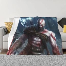 Blankets God Of War Kratos Plaid Sofa Cover Fleece Spring/Autumn Game Cartoon Soft Throw Blanket For Home Bedroom Bedding Throws