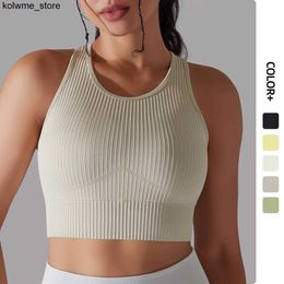 Women's Tanks Camis Pmwrun Womens Active Wear Seamless Knit Solid Colour Racerback Vest Bra Running Fitness Breathable Suit S24514