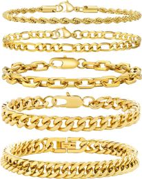 ets VNOX 5 Pcs Chain Bracelet for Men Women - Sturdy Stainless Steel Curb Width Cuban Link Chain Bracelet Set for Men Women6.5/7/7.4/8.2/9 Inches
