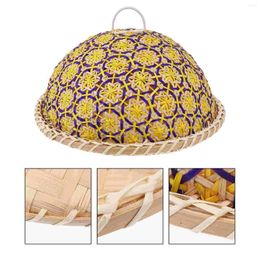 Plates 1 Set Of Bamboo Woven Basket Cover Storage Holder (Yellow)