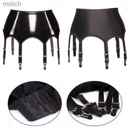 Garters High quality back buckle shaped suspender with metal buckle womens sexy oil shiny PU leather underwear adjustable suspender WX