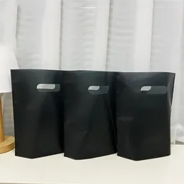 Gift Wrap 50pcs.lot Pure Black Plastic Bag With Handle Bags For Packaging Thickened Shopping