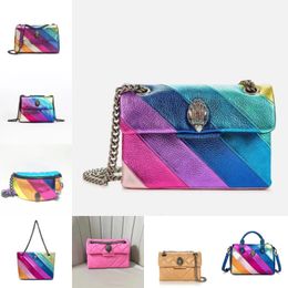 2024 Kurt Geiger Eagle Heart Rainbow Leather Tote Bag Women Designer Shoulder Bag Crossbody Clutch Travel Purse with Silver Chain Colourful