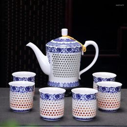 Teaware Sets Porcelain Tea Pot 4 Cups Hollow-out Cellular Design Chinese Kungfu Set Big Pots China Ceramic Brewer Coffee