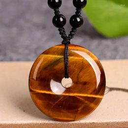 Pendant Necklaces Wholesale Yellow Tiger Eye Natural Stone Safety Button Necklace Lucky Transport Women Men Simple Fashion Jewellery