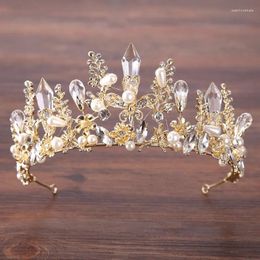 Hair Clips Baroque Women's Metal Butterfly Flower With Crystal Pillar Crown Party Tiara