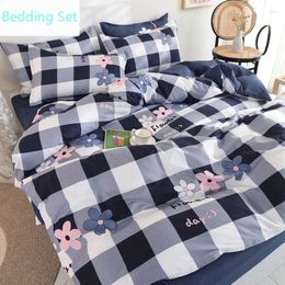 Bedding Sets Thickened Aloe Cotton Duvet Cover Set Black And White Plaid Flowers Super King Size Quilt Bed Sheet Pillowcase