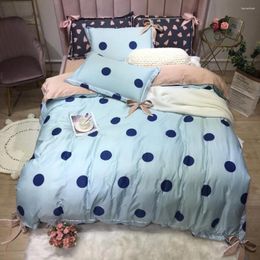 Bedding Sets Bowknot Set 4pcs Printed Duvet Cover Soft Bedclothes Linen Fiber Japanese Bed King Style Cotton Home Size