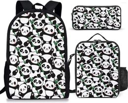 School Bags Cute Cartoon Panda Backpacks 3pcs Set Children Bookbags Teenager Laptop Bag For Kids Boys Girl Lunch Pencil Case