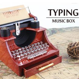Decorative Figurines Retro Typewriter Spring Imitation Wood Music Box For Children's Romantic And Fun Gifts Couples