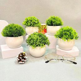 Decorative Flowers Artificial Plants Potted Green Bonsai Small Tree Grass Pot Ornament Fake For Home Garden Decoration