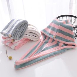 Towel Striped Dry Hair Cap Women's Absorbent Quick-drying Wash Hat Bag Turban Thickened Wipe Shower