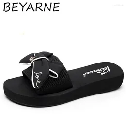 Slippers BEYARNE Women Bow Summer Sandals Indoor Outdoor Flip Flops Beach Shoes Pearl Fashion Flats For Footwear