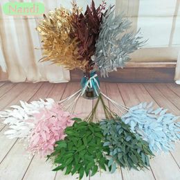 Decorative Flowers Gold Silver Artificial Plant Grass Plastic Fern Green Leaves Fake Flower Wedding Home Decor Table Decoration