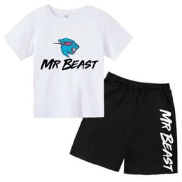 Kleidungsstücke Jungen Haifisch Beast Sommershorts Set 4-14t Unisex Fashion Sports T-Shirt+2-teilige Hosen Set für Kinder lässig Kleidung Kinderkleidung Kleidung D240514
