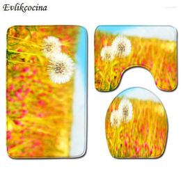 Bath Mats 3 Pcs Gold Grass Dandelion Set Anti Slip For Bathroom Tapete Banheiro Washable Toilet Rugs Alfombra Bano