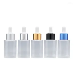 Storage Bottles 20Pcs/Lot 30ml Frosted Glass Dropper Essence Oil Bottle Cosmetic Sample Refillable Container Empty White Rubber