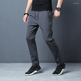 Men's Pants Ice Silk 2024 Summer Black Gray Thin Business Casual Outdoor Elastic Breathable Straight Leg Sweatpants