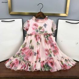 Top baby skirt Flower pattern printed all over Princess dress Size 90-160 CM kids designer clothes summer girls partydress 24April