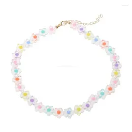 Choker Gradient-colored Flower Beaded Necklaces Small Chain Beads For Women Jewelry Gift Dropship