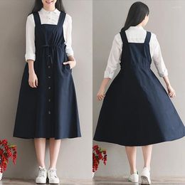 Casual Dresses Japanese Vintage Women Strap Long Korean Fashion Mori Girl Overalls Cute Slim Sleeveless Bandage Suspender Dress