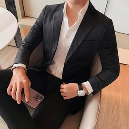 Men's Suits High Quality Two-grain Single-breasted Suit Stylish And Handsome With Casual Striped Solid Color Blazer Slim Masculimo