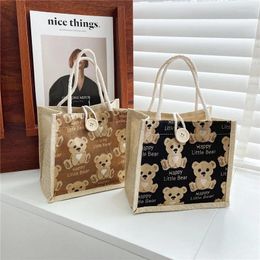 Shopping Bags Women Canvas Shoulder Tote Bag Bear Handbags Female Travel Large Capacity Soft For Girls Cute School
