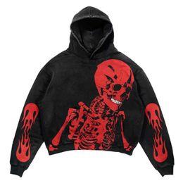 Men's Hoodies Sweatshirts Harajuku Red Skull Printed Hoodie Womens Garbage Extra Large Sweater Hoodie New Gothic Y2K Top New Street Head Gothic Mens WearL2405