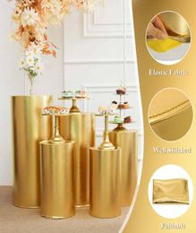 Party Decoration 5pcs Gold Products Round Cylinder Cover Pedestal Display Art Decor Plinths Pillars For DIY Wedding Decorations Ho6734092