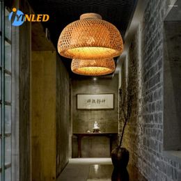 Ceiling Lights Handmade Bamboo Led Light Vintage Style Round Shape Hanging Lamp For Living Room Bedroom Dining Home Decoration