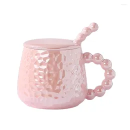 Mugs INS Wind Dazzle Pearl High Appearance Level Ceramic Mug With Lid Spoon Home Breakfast Milk Cup Hand Gift